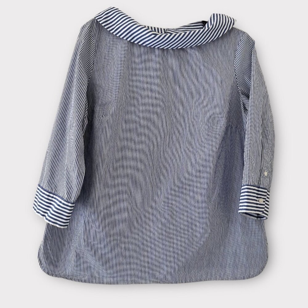 Talbots Striped Blue and White Women's Top Small Petite SP Cotton Blend